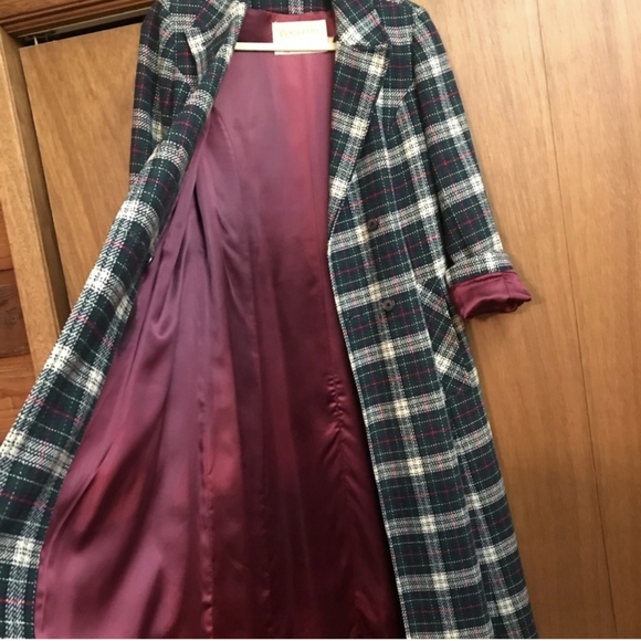Vintage Pendleton 100% Wool Trench Coat unique gingham long coat - Picture 4 of 7
